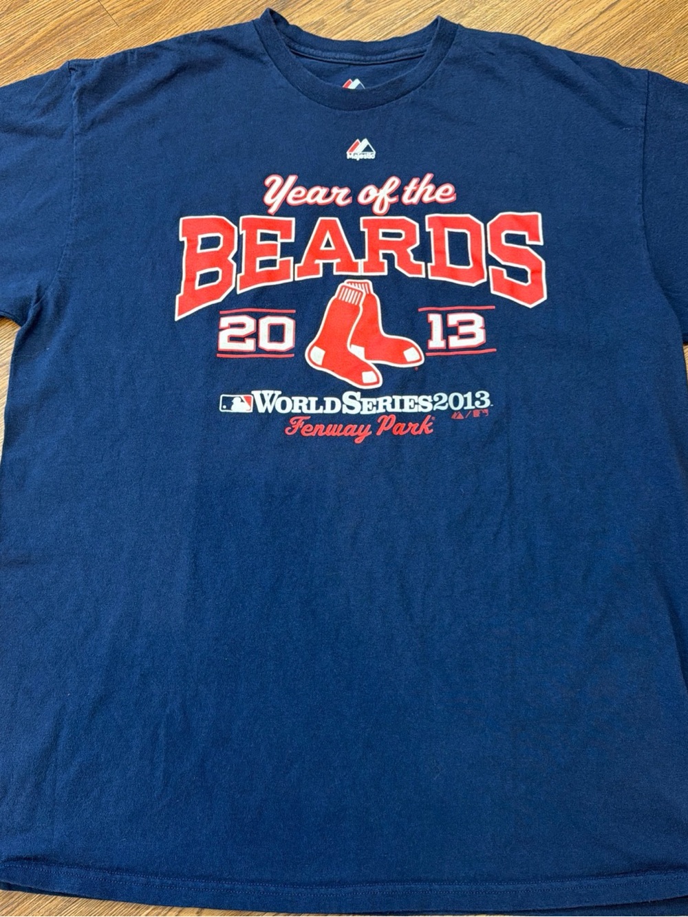 Majestic Navy Blue T-Shirt with Red and White 'Year of the BEARDS' Graphic